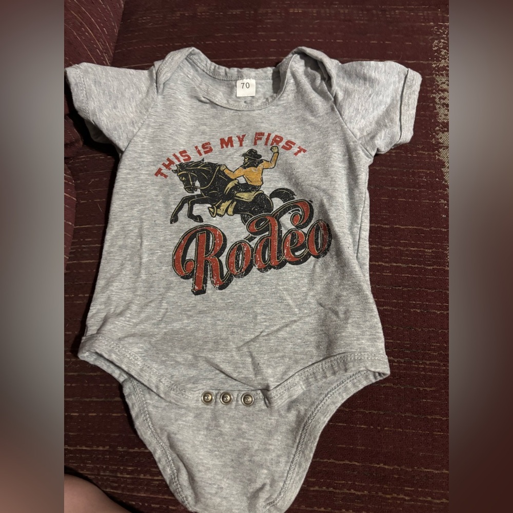 This is my first rodeo 3/6 month gray onesie